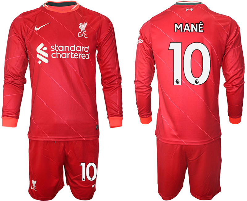 Men 2021-2022 Club Liverpool home red Long Sleeve #10 Soccer Jersey